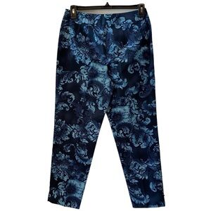 Talbots Collection women 10 Blue Batik style pattern Silk Blend slim ankle pant